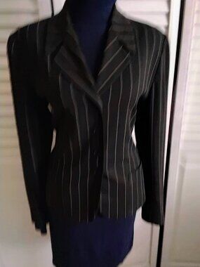 Vintage Casual Corner Size 8  Charcoal Striped Single Breast Button Up Blazer